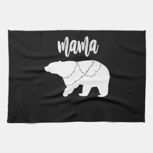 Mama Bear Polar Bear String Of Lights Christmas Kitchen Towel