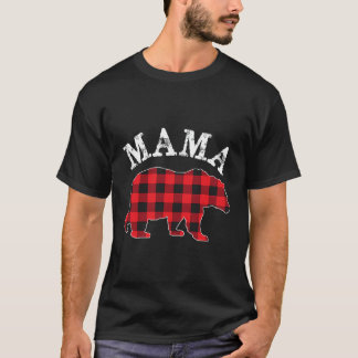 Mama Bear Red Black Buffalo Plaid Mom Checkerboard T-Shirt