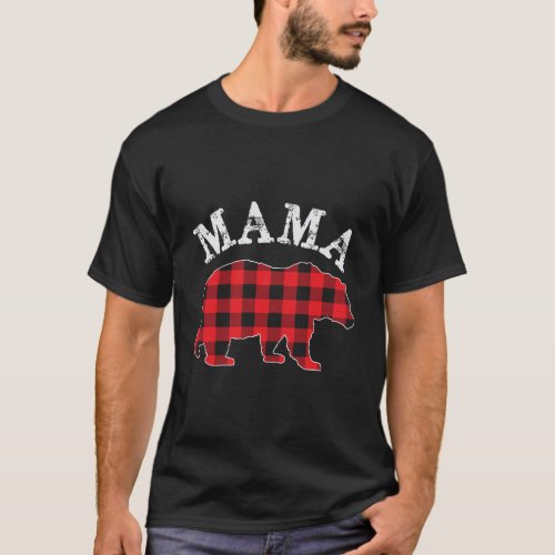 Mama Bear Red Black Buffalo Plaid Mom Checkerboard T_Shirt