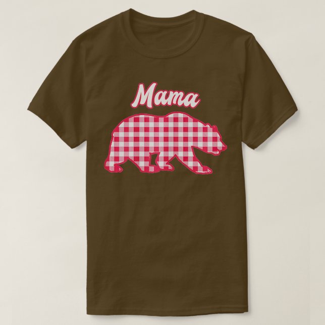 Mama Bear Red Gingham Plaid  T-Shirt (Design Front)