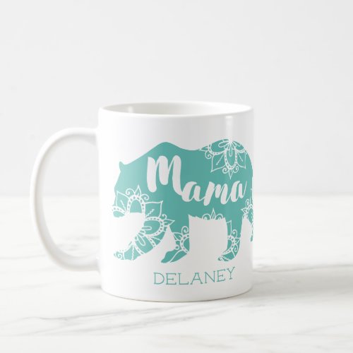 Mama Bear Rustic Country Floral Mint Personalized Coffee Mug