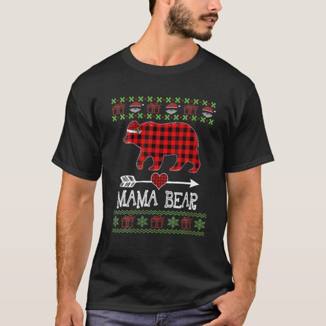 Mama Bear Santa Red Plaid Family Pajamas For Chris T-Shirt (Front)