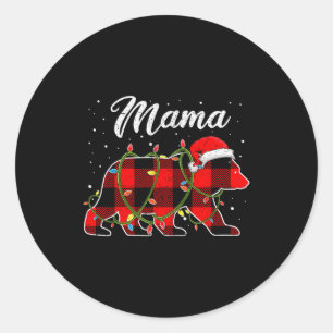 Mama Bear Shirt, Red Buffalo Plaid Mom Bear Pajama Classic Round Sticker