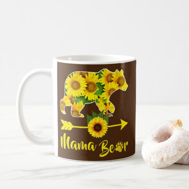 Mama Bear Sunflower Funny Mothers Day Mom and Coffee Mug (With Donut)