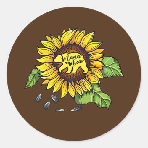 Mama Bear Sunflower Funny Mothers Day Mom mommy  Classic Round Sticker