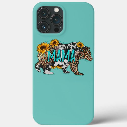 Mama Bear Sunflowers Leopard Cowhide Mothers Day iPhone 13 Pro Max Case