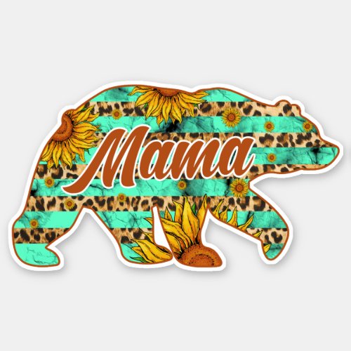 Mama Bear Teal Sunflower Sticker