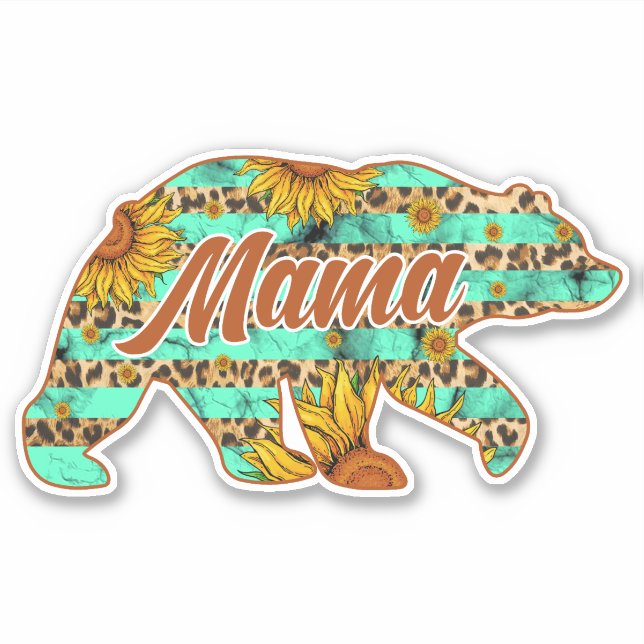 Mama Bear Teal Sunflower Sticker (Front)