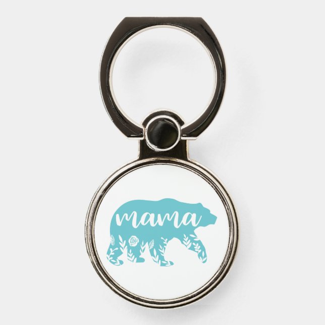 Mama Bear Turquoise Flowers Phone Ring Stand (Front)