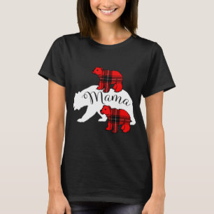 Mama Bear Two Cubs Red Buffalo Plaid Mom Christmas T-Shirt
