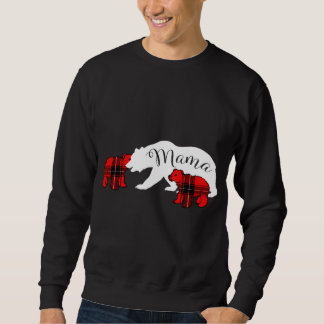 Mama Bear Two Cubs Red Plaid Mom Christmas Pajama Sweatshirt