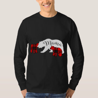 Mama Bear Two Cubs Red Plaid Mom Christmas Pajama T-Shirt