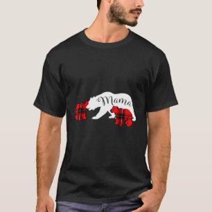 Mama Bear Two Cubs Red Plaid Mom Christmas Pajama T-Shirt