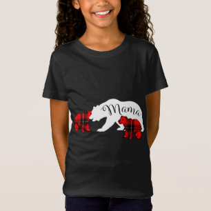 Mama Bear Two Cubs Red Plaid Mom Christmas Pajama T-Shirt