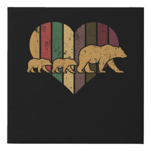Mama Bear Two Cubs Retro Heart Mothers Day Gift Faux Canvas Print
