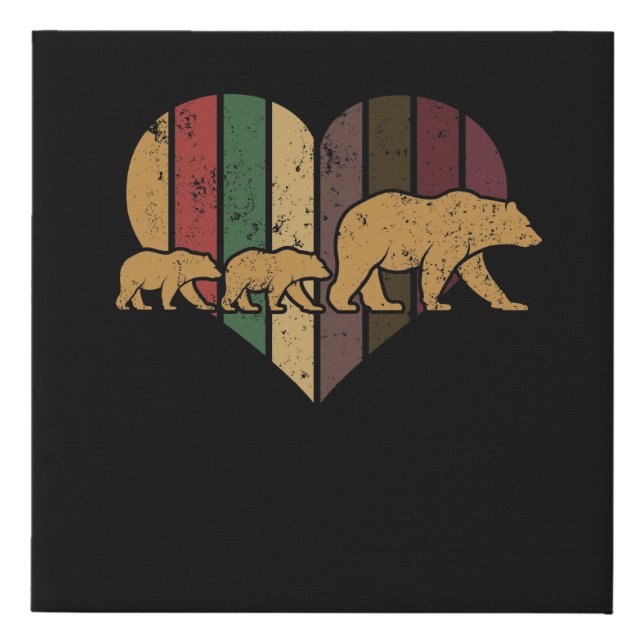 Mama Bear Two Cubs Retro Heart Mothers Day Gift Faux Canvas Print (Front)