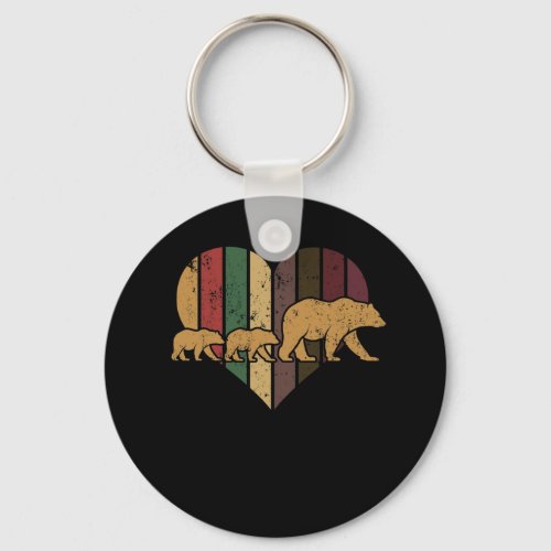 Mama Bear Two Cubs Retro Heart Mothers Day Gift Keychain