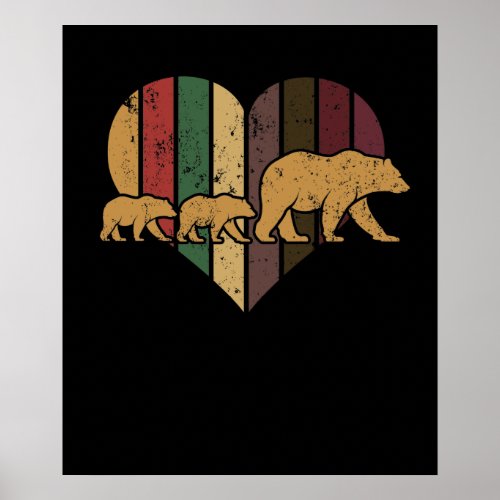 Mama Bear Two Cubs Retro Heart Mothers Day Gift Poster