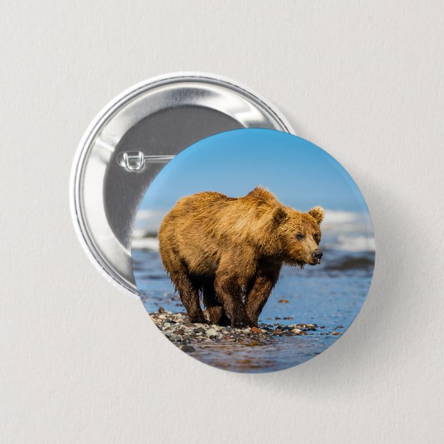 Mama bear watching her two kids button (Front & Back)