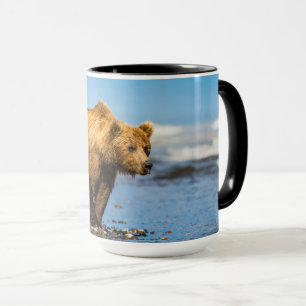 Mama bear watching her two kids mug