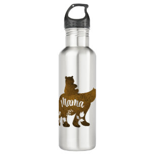 Mama Bear With 1 Cub Riding On Mama's Back Stainless Steel Water Bottle