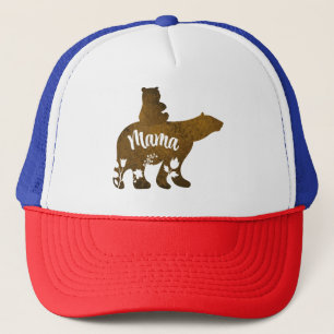 Mama Bear With 1 Cub Riding On Mama's Back Trucker Hat