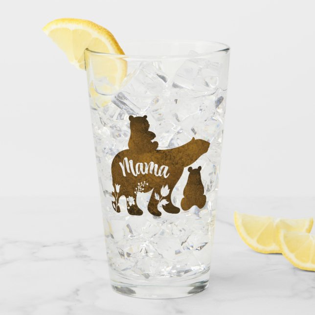 Mama Bear With 2 Cubs Mom of Two Glass (Front Ice)
