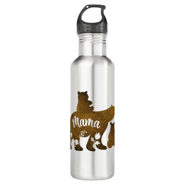 Mama Bear With 2 Cubs Mom of Two Stainless Steel Water Bottle (Front)