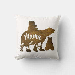 Mama Bear With 2 Cubs Mom of Two Throw Pillow