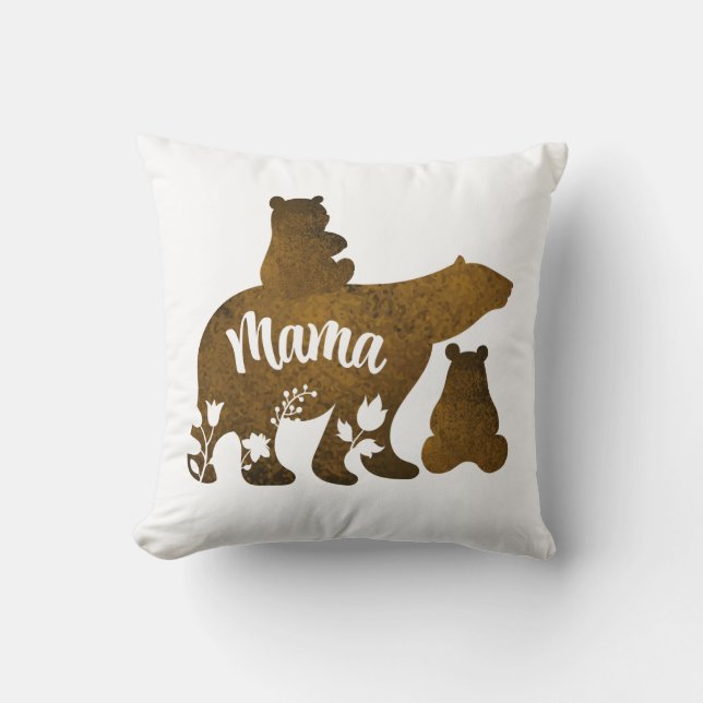 Mama Bear With 2 Cubs Mom of Two Throw Pillow (Front)