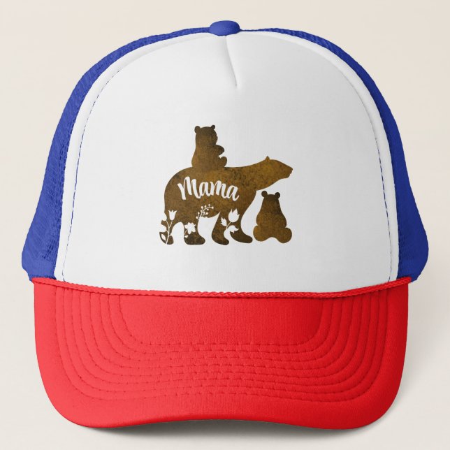 Mama Bear With 2 Cubs Mom of Two Trucker Hat (Front)