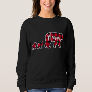 Mama Bear With 2 Two Cubs Black Red Buffalo Check Sweatshirt