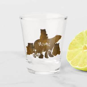 Mama Bear With 3 Baby Bear Cubs Following Mama Shot Glass
