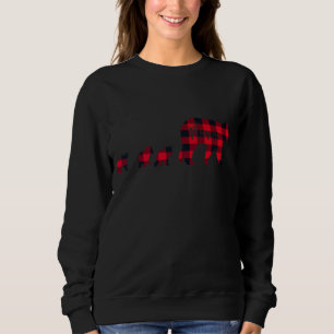 Mama Bear With 3 Three Cubs Black Red Buffalo Chec Sweatshirt