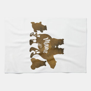 Mama Bear With 4 Cubs Mom of Four Children Gift Kitchen Towel