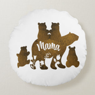 Mama Bear With 4 Cubs Mom of Four Children Gift Round Pillow