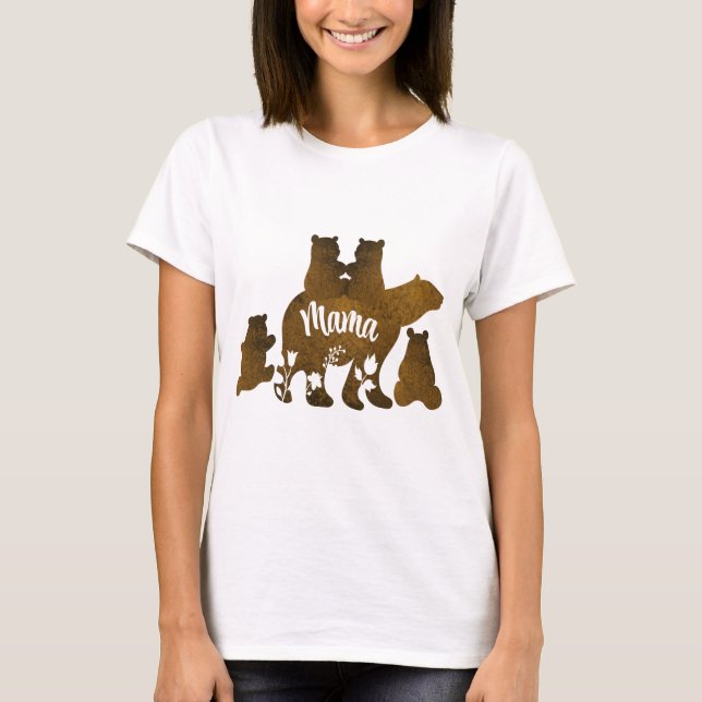 Mama Bear With 4 Cubs Mom of Four Children Gift T-Shirt (Front)