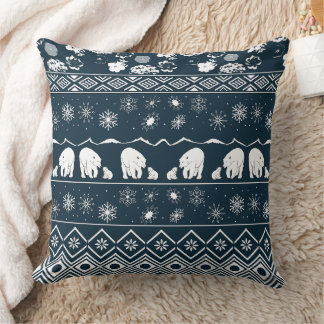 Mama Bear with Baby Bear Pattern in Blue-green Throw Pillow