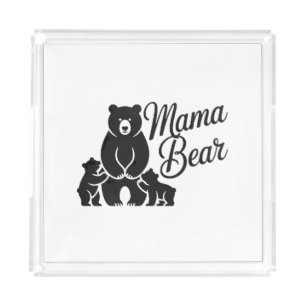 Mama Bear with Cubs Cute Family Bear Acrylic Tray