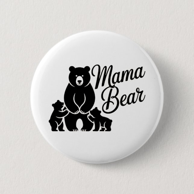 Mama Bear with Cubs Cute Family Bear Button (Front)