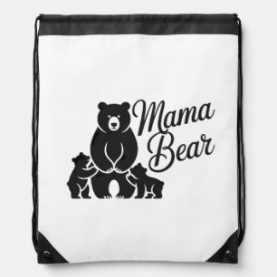 Mama Bear with Cubs Cute Family Bear Drawstring Bag
