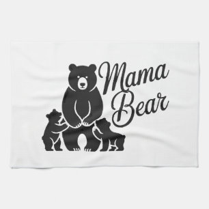Mama Bear with Cubs Cute Family Bear Kitchen Towel