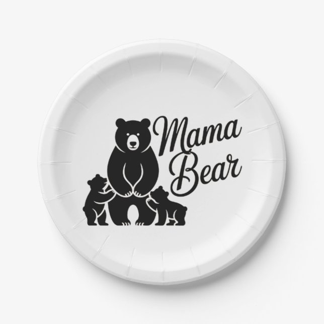 Mama Bear with Cubs Cute Family Bear Paper Plates (Front)