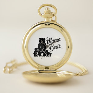 Mama Bear with Cubs Cute Family Bear Pocket Watch