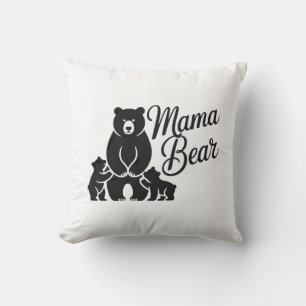 Mama Bear with Cubs Cute Family Bear Throw Pillow