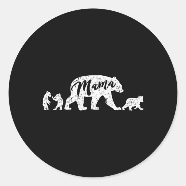 Mama Bear With Three Bear Cubs Classic Round Sticker | Zazzle