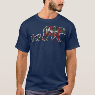 Mama Bear with Two 2 Cubs Tartan Plaid Blue Green  T-Shirt