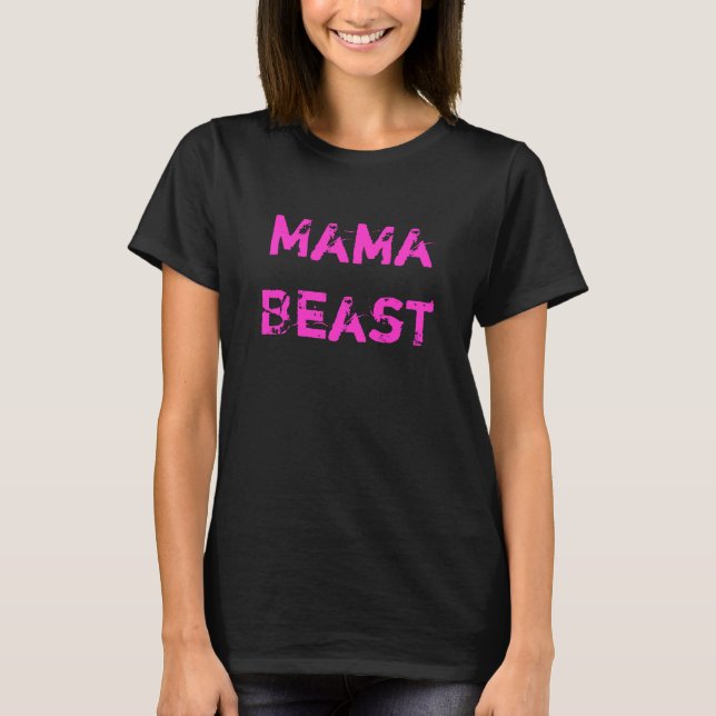 Mama Beast Ladies Petite Pink Workout T-Shirt (Front)