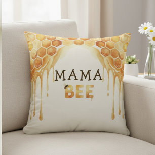 Mama Bee Honeycomb Honey Drip Baby Shower Throw Pillow