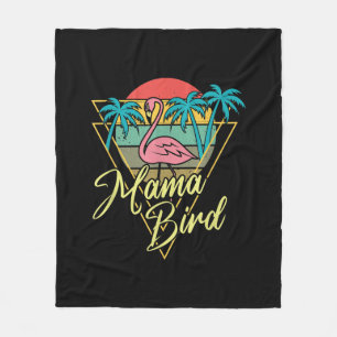 Mama Bird Flamingo Sunset Palm Tree Beach 80s Fleece Blanket